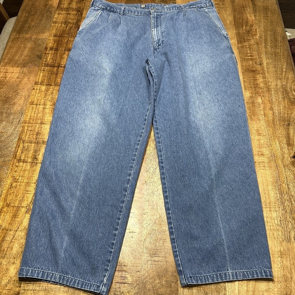 Brittania Pleated Jeans Mens 38x27 Blue Vintage Relaxed Wide Leg Denim Pants